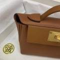 「#4260」 Hermes golden brown Kelly bag with gold buckle Y2424mini 21*16*12cm