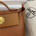 「#4260」 Hermes golden brown Kelly bag with gold buckle Y2424mini 21*16*12cm