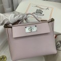 「#4261」 Hermes Dream Pink and Milkshake White Kelly Bag Silver Buckle Y2424mini 21*16*12cm