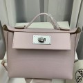 「#4261」 Hermes Dream Pink and Milkshake White Kelly Bag Silver Buckle Y2424mini 21*16*12cm