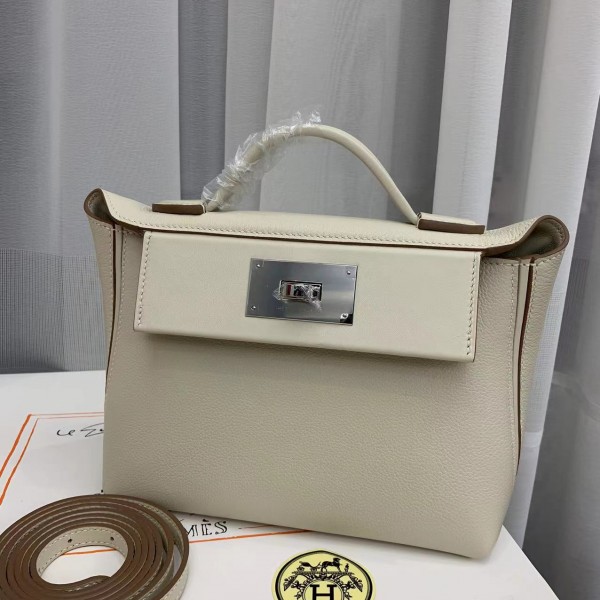 「#4264」 Hermes Milkshake White Kelly Bag Silver Buckle Y2424mini 21*16*12cm