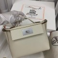 「#4264」 Hermes Milkshake White Kelly Bag Silver Buckle Y2424mini 21*16*12cm