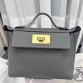 「#4265」Hermès Cumulonimbus Gray Kelly Bag Gold Buckle Y2424mini 21*16*12cm