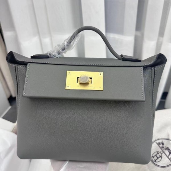 「#4265」Hermès Cumulonimbus Gray Kelly Bag Gold Buckle Y2424mini 21*16*12cm