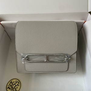 「#4035」Hermes Pig Nose Bag Pearl Grey Silver Buckle Roulis 19cm