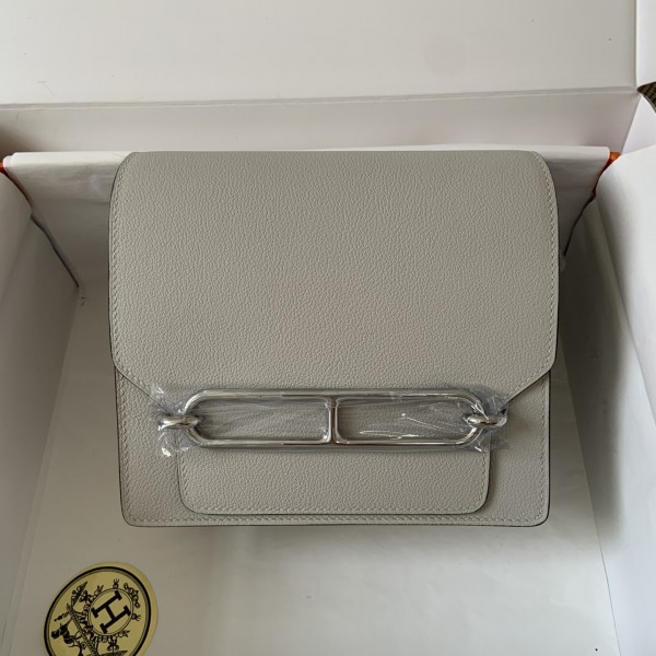 「#4036」Hermes Pig Nose Bag Pearl Grey Silver Buckle Roulis 19cm 「#4036」Hermes Pig Nose Bag Pearl Grey Silver Buckle Roulis 19cm