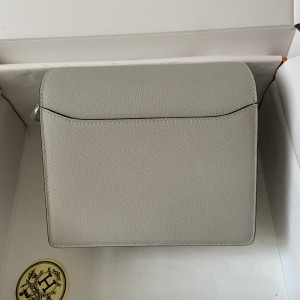 「#4035」Hermes Pig Nose Bag Pearl Grey Silver Buckle Roulis 19cm