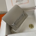「#4036」Hermes Pig Nose Bag Pearl Grey Silver Buckle Roulis 19cm 「#4036」Hermes Pig Nose Bag Pearl Grey Silver Buckle Roulis 19cm