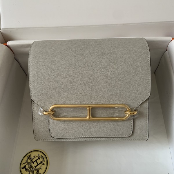 「#4036」Hermes Pig Nose Bag Pearl Grey Gold Buckle Roulis 19cm 「#4036」Hermes Pig Nose Bag Pearl Grey Gold Buckle Roulis 19cm