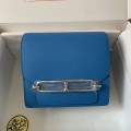 「#4037」Hermes Pig Nose Bag Blue Silver Buckle Roulis 19cm