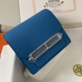 「#4037」Hermes Pig Nose Bag Blue Silver Buckle Roulis 19cm