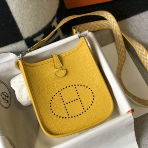 「#4287」 Hermes Amber Yellow Silver Buckle Mini Eveylen 17cm