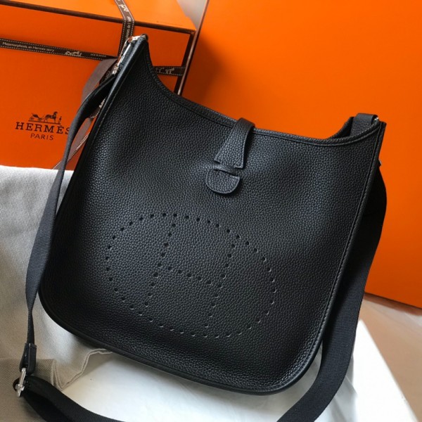 「#4290」 Hermès Black Silver Buckle Large Eveylen28cm
