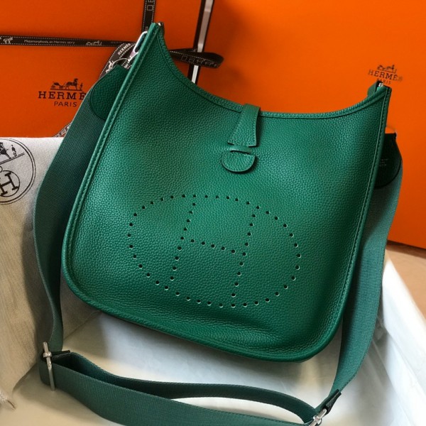 「#4291」 Hermès Green Silver Buckle Large Eveylen28cm