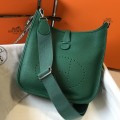 「#4291」 Hermès Green Silver Buckle Large Eveylen28cm