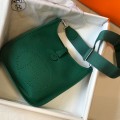 「#4291」 Hermès Green Silver Buckle Large Eveylen28cm