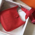 「#4292」 Hermès Red Silver Buckle Large Eveylen28cm