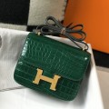 「#4297」 Hermès Constance Green Crocodile Pattern Gold Buckle Bag 19cm