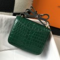 「#4297」 Hermès Constance Green Crocodile Pattern Gold Buckle Bag 19cm