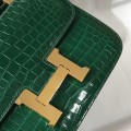 「#4297」 Hermès Constance Green Crocodile Pattern Gold Buckle Bag 19cm