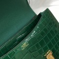 「#4297」 Hermès Constance Green Crocodile Pattern Gold Buckle Bag 19cm