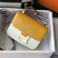 「#4298」 Hermès Constance Yellow Crocodile Pattern Gold Buckle Bag 19cm