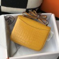 「#4298」 Hermès Constance Yellow Crocodile Pattern Gold Buckle Bag 19cm