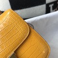 「#4298」 Hermès Constance Yellow Crocodile Pattern Gold Buckle Bag 19cm