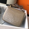 「#4300」Hermès Brown Crocodile Pattern Constance Gold Buckle Bag 19cm