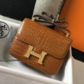 「#4301」 Hermès Golden Brown Crocodile Pattern Constance Gold Buckle Bag 19cm