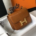 「#4301」 Hermès Golden Brown Crocodile Pattern Constance Gold Buckle Bag 19cm