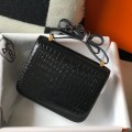 「#4302」 Hermès Constance Black Crocodile Pattern Gold Buckle Bag 19cm