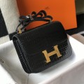 「#4302」 Hermès Constance Black Crocodile Pattern Gold Buckle Bag 19cm