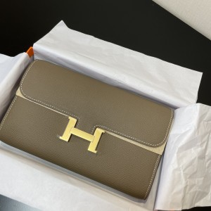 「#4306」 Hermès Elephant Grey Constance Gold Buckle Crossbody Bag 20cm