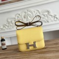 「#4311」 Hermès Chicken Yellow Constance Silver Buckle Stewardess Bag 19cm