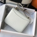 「#4312」 Hermès White Crocodile Pattern Constance Gold Buckle Stewardess Bag 19cm