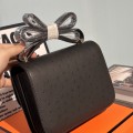 「#4314」 Hermès Black Ostrich Grain Leather Constance Gold Buckle Stewardess Bag 19cm 「#4314」 Hermès Black Ostrich Grain Leather Constance Gold Buckle Stewardess Bag 19cm