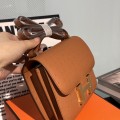 「#4315」Hermès Brown Ostrich Grain Leather Constance Gold Buckle Stewardess Bag 19cm 「#4315」Hermès Brown Ostrich Grain Leather Constance Gold Buckle Stewardess Bag 19cm