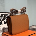 「#4315」Hermès Brown Ostrich Grain Leather Constance Gold Buckle Stewardess Bag 19cm 「#4315」Hermès Brown Ostrich Grain Leather Constance Gold Buckle Stewardess Bag 19cm