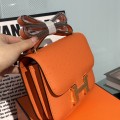 「#4316」 Hermès Orange Ostrich Grain Leather Constance Gold Buckle Stewardess Bag 19cm 「#4316」 Hermès Orange Ostrich Grain Leather Constance Gold Buckle Stewardess Bag 19cm