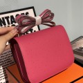 「#4317」 Hermès Rose Red Ostrich Grain Leather Constance Gold Buckle Stewardess Bag 19cm 「#4317」 Hermès Rose Red Ostrich Grain Leather Constance Gold Buckle Stewardess Bag 19cm