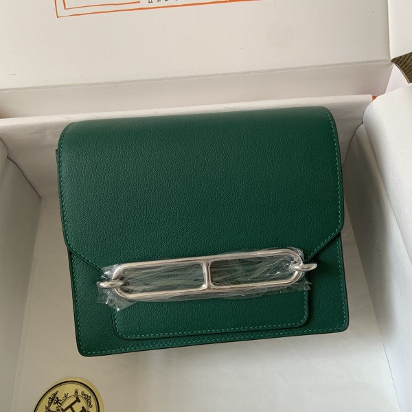「#4039」Hermes pig nose bag Roulis peacock green silver buckle 19cm
