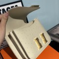 「#4320」 Hermès White Ostrich Leather Constance Gold Buckle Stewardess Bag 19cm