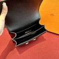 「#4321」 Hermès Black Lizard Grain Leather Constance Silver Buckle Stewardess Bag 19cm