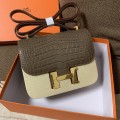 「#4323」 Hermès Constance Elephant Grey Crocodile Pattern Gold Buckle Bag 19cm