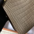 「#4323」 Hermès Constance Elephant Grey Crocodile Pattern Gold Buckle Bag 19cm