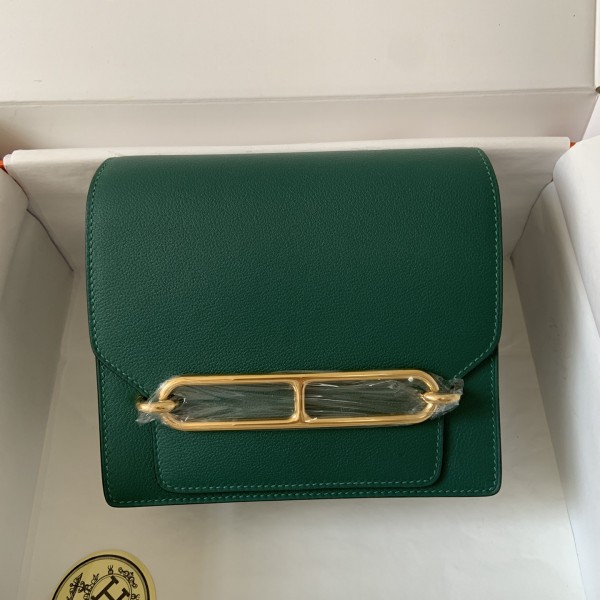 「#4040」Hermes pig nose bag Roulis peacock green gold buckle 19cm