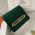 「#4040」Hermes pig nose bag Roulis peacock green gold buckle 19cm