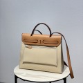 「#4329」 Hermès Beige and White Herbag 31CM