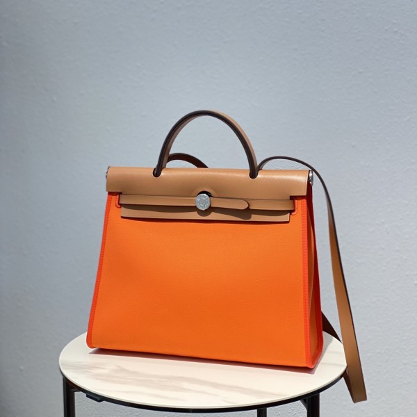 「#4332」 Hermès Vibrant Orange Colorblock Herbag 31CM